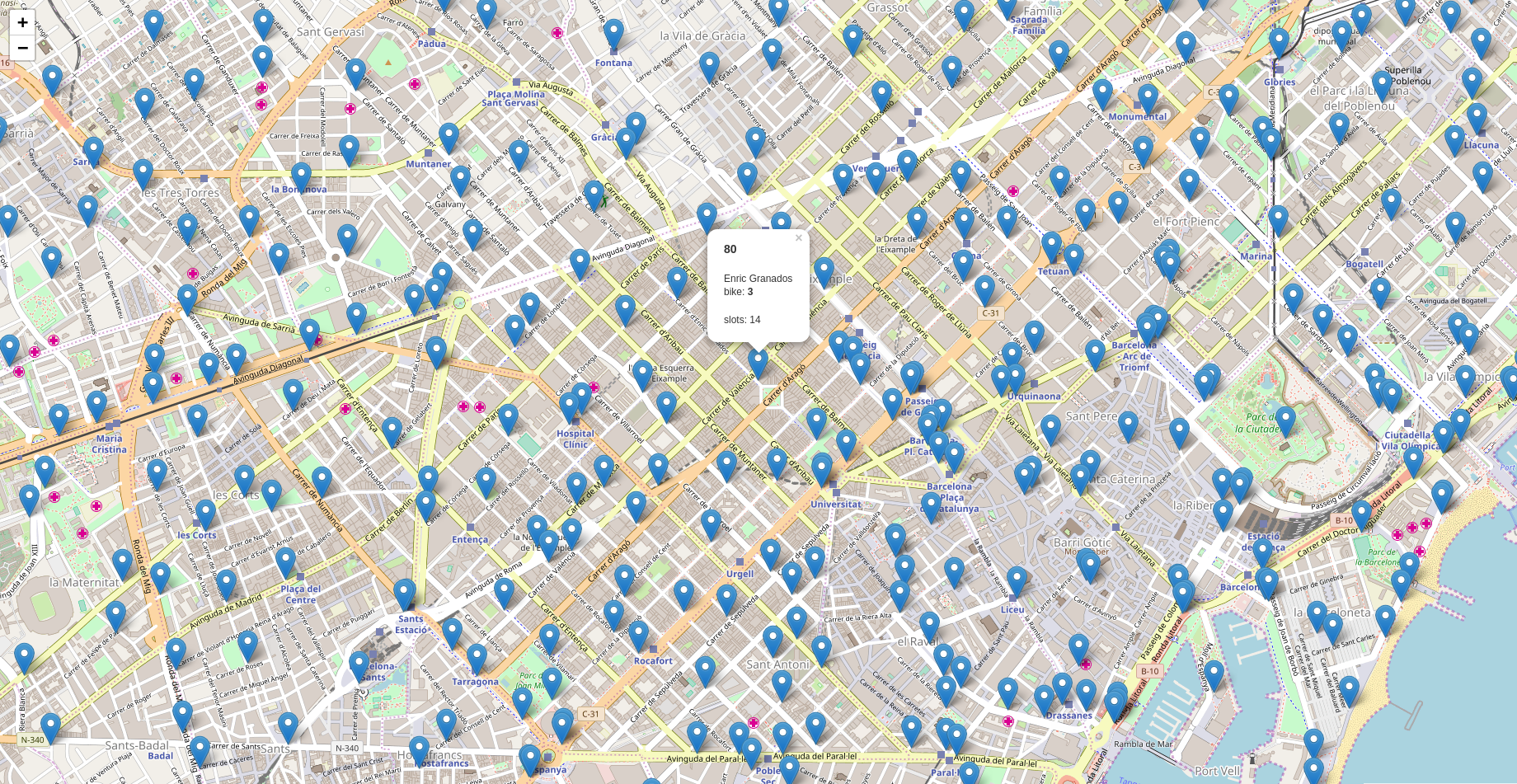 mapa de servicio de bicing